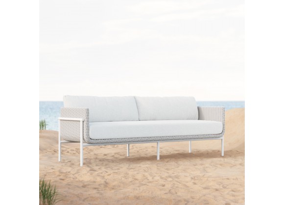 Azzurro Hampton 3 Seat Sofa With Matte White Aluminum Frame and White All-Weather Wicker - Lifestyle