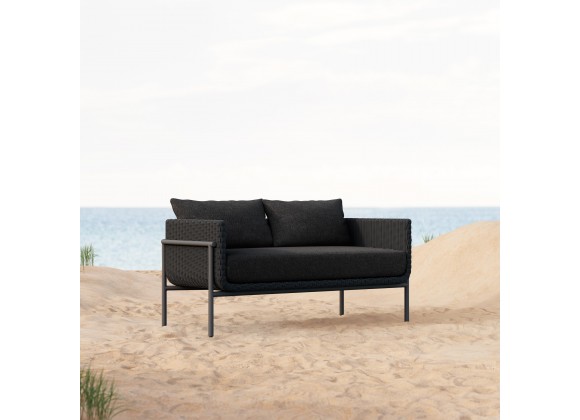 Azzurro Hampton 2 Seat Sofa With Matte Charcoal Aluminum And Onyx All-Weather Wicker - Lifestyle