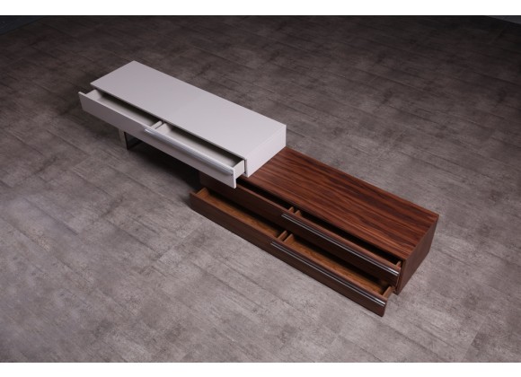 J&M Furniture CE Hudson TV Base-Walnut and Taupe Top