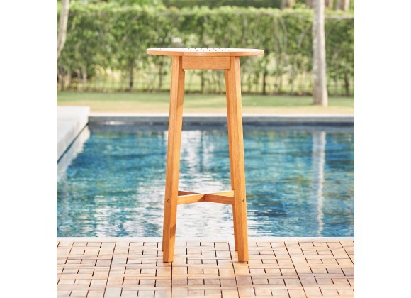 Vifah Kapalua Honey Eucalyptus Wooden Outdoor Bar Table, Front Angle