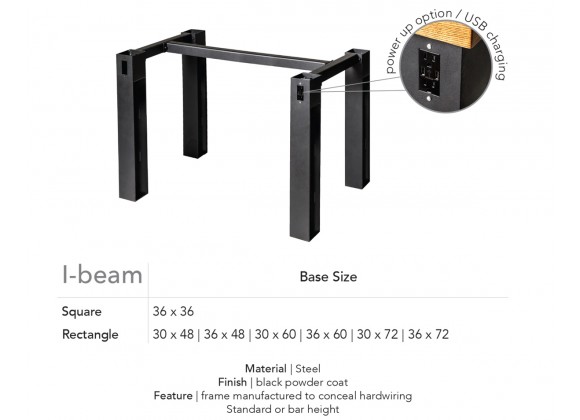 I-Beam Electric Dining Height 4-Leg Table Base