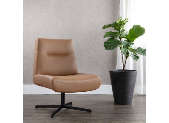 Sunpan Karson Swivel Lounge Chair in Linea Wood Leather - Lifestyle