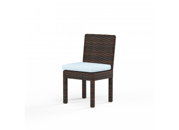 Montecito Armless Dining Chair in Canvas Skyline w/ Self Welt - Front Side Angle