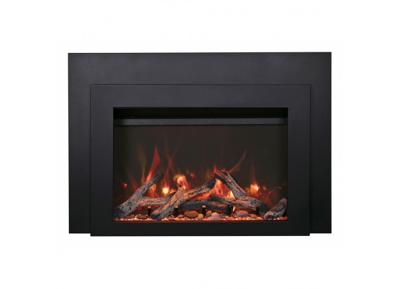 Amantii Insert Series - 30" Electric Fireplace Insert with Black Steel Surround and Overlay - Orange and Yellow Flame
