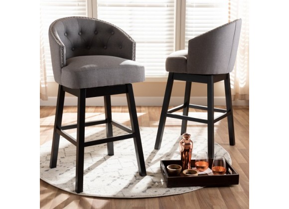 Baxton Studio Theron Swivel Bar Stool - Set of 2 - Grey