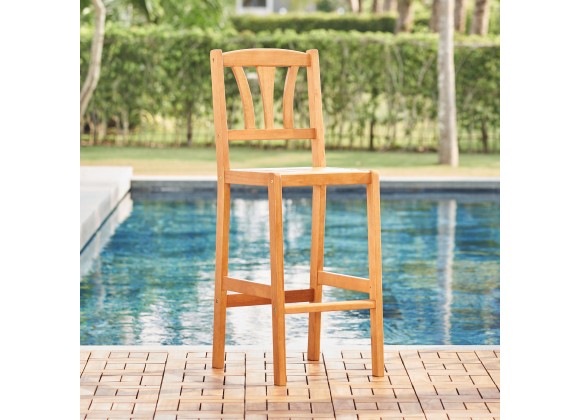 Vifah Kapalua Honey Nautical Eucalyptus Wooden Outdoor Bar Chair, Side View