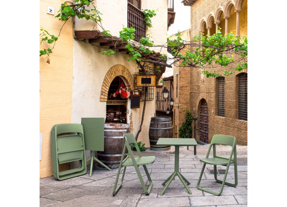 Dream Folding Outdoor Bistro Set with Olive Green Table and 2 Olive Green Chairs - Lifestyle