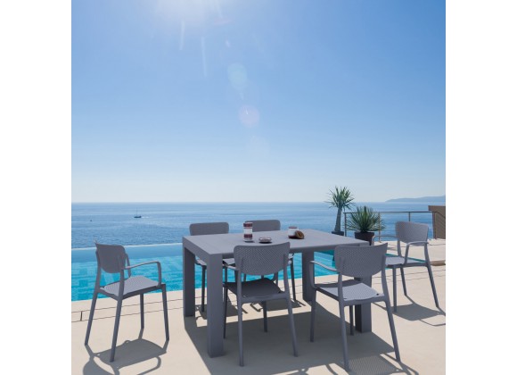 Loft Outdoor Dining Set with 6 Arm Chairs and 55 inch Extension Table Dark Gray - Lifestyle