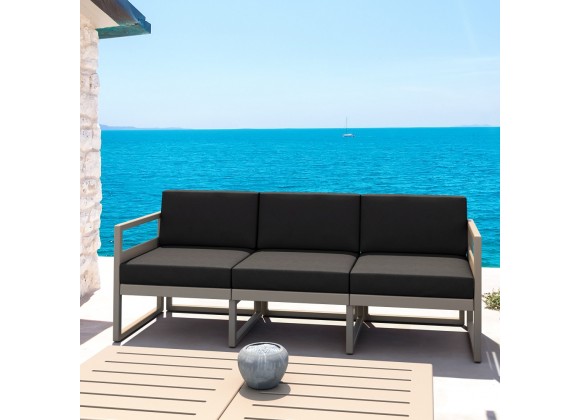 Mykonos Patio Sofa Taupe with Sunbrella Canvas Charcoal Cushion - Lifestyle 