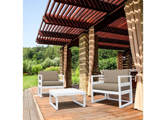 Mykonos Club Seating Set 3 piece White with Sunbrella Taupe Cushion - Lifestyle