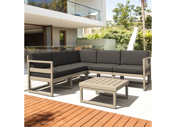 Mykonos Corner Sectional 5 Person Lounge Set White with Sunbrella Natural Cushion