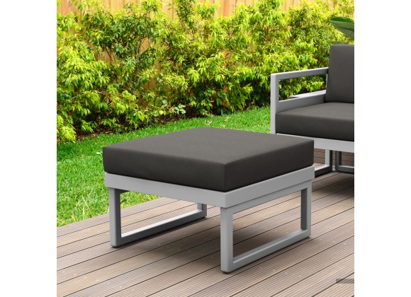 Compamia Mykonos Ottoman Silver with Sunbrella Charcoal Cushion - Lifestyle