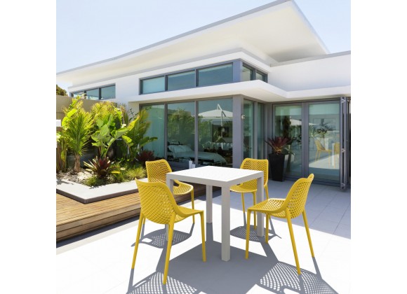 Air Mix Square Dining Set with White Table and 4 Yellow Chairs - Lifestyle