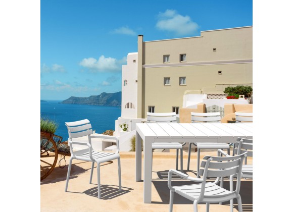 Compamia Paris Resin Outdoor Arm Chair In White - Lifestyle