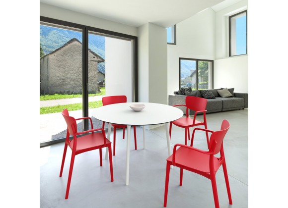 Lisa Round Dining Set with 47 inch White Table and Red Armcairs - Lifestyle