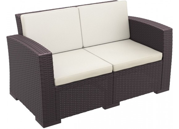 Monaco Resin Patio Loveseat with Cushion - Brown - Angled