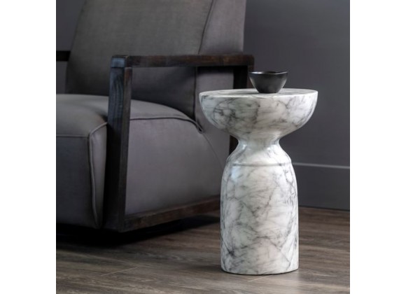Sunpan Goya End Table Marble Look in White - Lifestyle