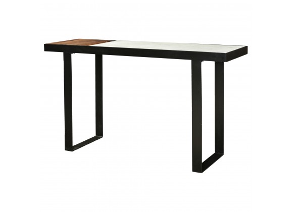 Moe's Home Collection Blox Console Table, White Marble and Warm Brown - Front Side Angle