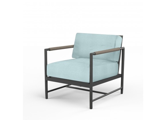 Pietra Club Chair in Dupione Celeste, No Welt - Front Side Angle