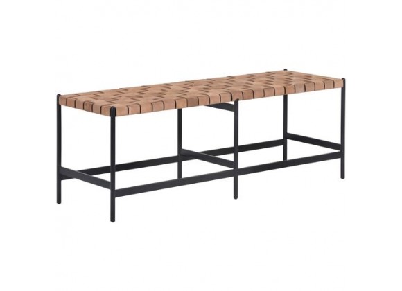 Sunpan Omari Bench Sueded Light Tan Leather - Front Side Angle
