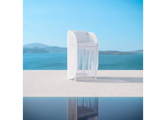 Azzurro Kamari Bar Stool With Matte White Aluminum Frame And White Mist All-Weather Texteline Rope - Lifestyle