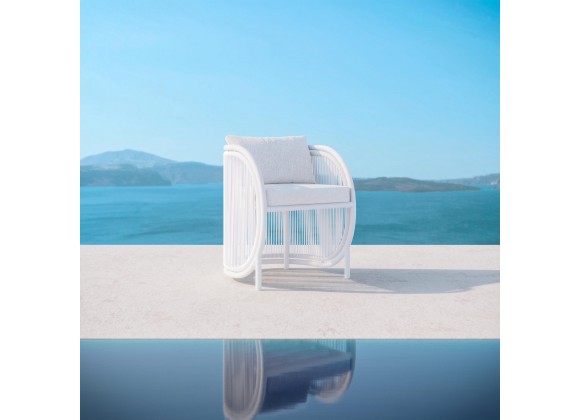 Azzurro Kamari Dining Chair With Matte White Aluminum and White Mist All-Weather Texteline Rope - Lifestyle