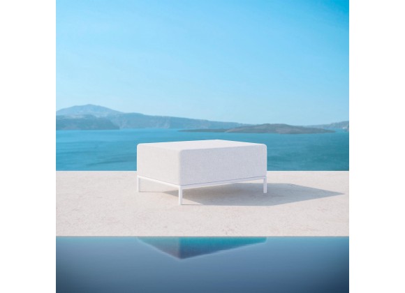 Azzurro Living Kamari Ottoman With Matte White Aluminum Frame And White Mist All-Weather Texteline Rope - Lifestyle