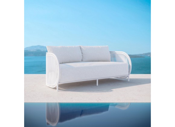 Azzurro Kamari 3 Seat Sofa With Matte White Aluminum Frame And White Mist All-Weather Texteline Rope - Lifestyle