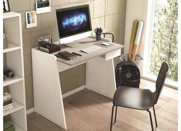 Casabianca MARCO Office Desk In White Wood Grain And Light Gray Concrete Melamine - Lifestyle 1 Top Angled