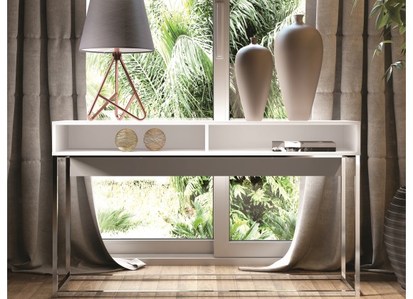 Casabianca NOA Console Table In Matte White With Chromed Metal Frame - Lifestyle