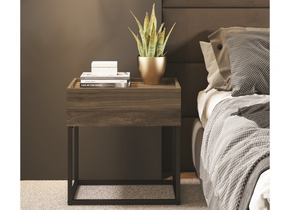 Casabianca NOA Nightstand In Dark Brown Oak Melamine With Black Painted Metal Frame - Liestyle