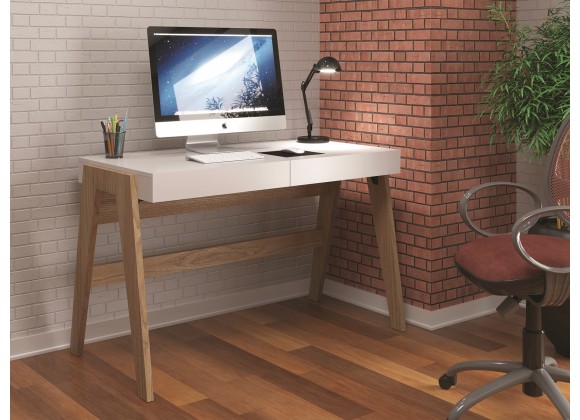 Casabianca BLANC Office Desk In White Melamine With Light Oak Legs - Lifestyle