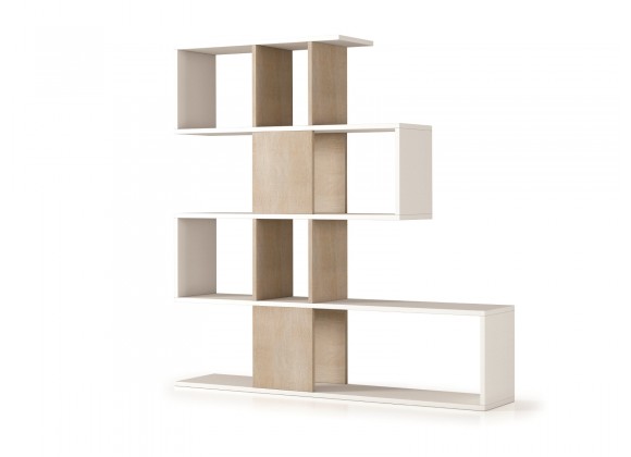 Time Bookcase In White Wood Grain And Light Gray Concrete Melamine - White BG