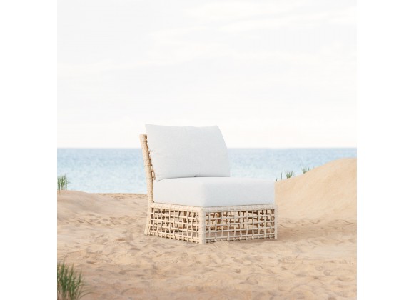 Azzurro Living Kiawah Armless Chair Wtih Natural Aluminum Frame And Almond All-Weather Wicker - Lifestyle