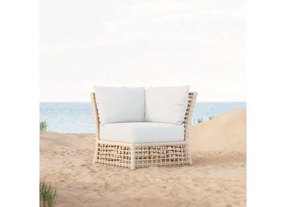 Azzurro Living Kiawah Corner Chair With Natural Aluminum Frame And Almond All-Weather Wicker - Lifestyle