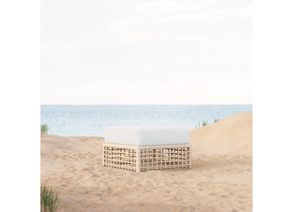 Azzurro Living Kiawah Ottoman With Natural Aluminum Frame And Almond All-Weather Wicker - Lifestyle