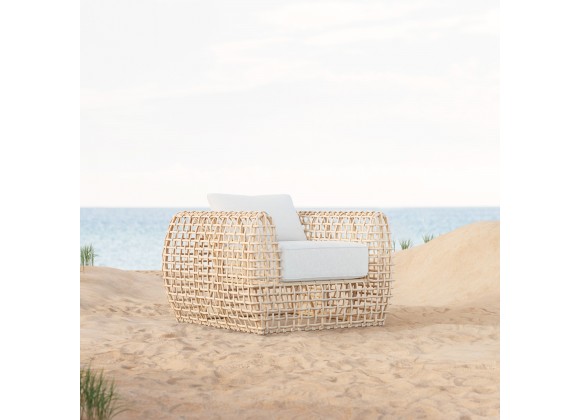 Azzurro Kiawah Club Chair In Matte White Aluminum and Almond All-Weather Wicker - Lifestyle