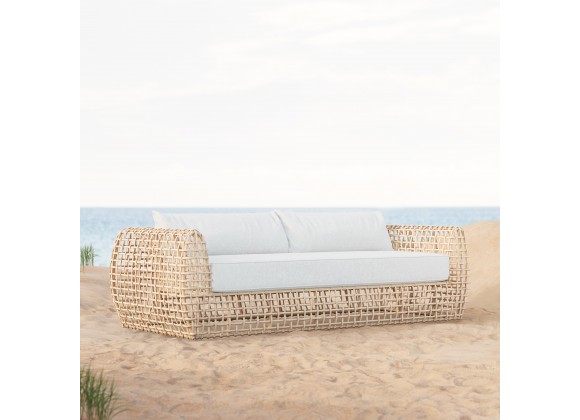 Azzurro Kiawah 3 Seat Sofa With Matte White Aluminum Frame and Almond All-Weather Wicker - Lifestyle