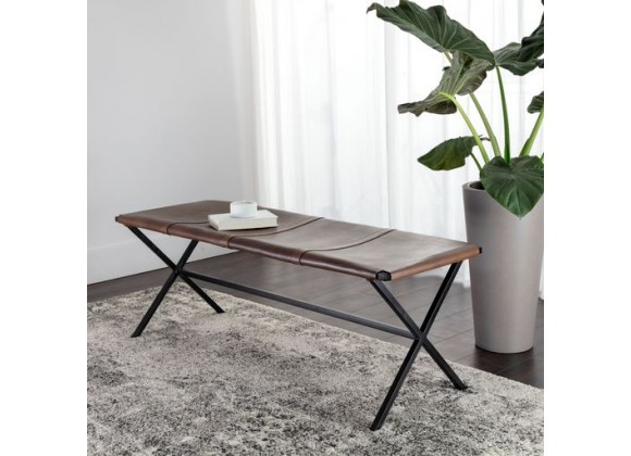 Sunpan Elon Bench - Vintage Cognac Leather - Lifestyle