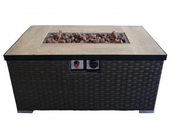 Crawford and Burke Auburn Dark Brown Woven Gas Fire Pit Table, Frontview