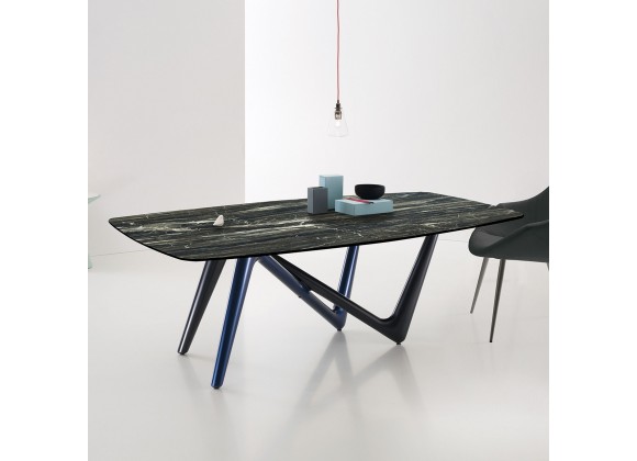 Bellini Modern Living Esse Dining Table Bronze and Titanium Base with Brazilian Green Ceramic Top, Noir Desir Ceramic Top, White Gold Ceramic Top, Lifestyle