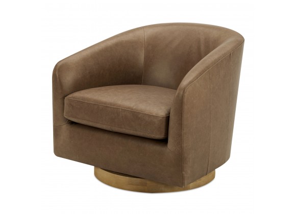 Moe's Home Collection Oscy Leather Swivel Chair Tan - Front Side Angle