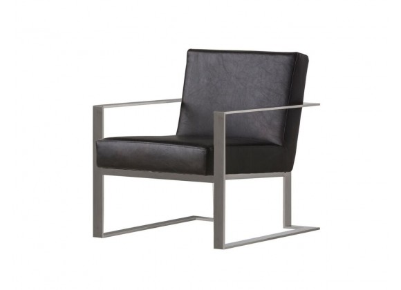 Motivo Arm Chair Antique Black Leather with Brushed Stainless Steel