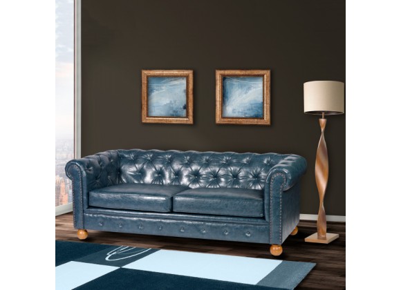Armen Living Winston Antique Blue Bonded Leather Sofa