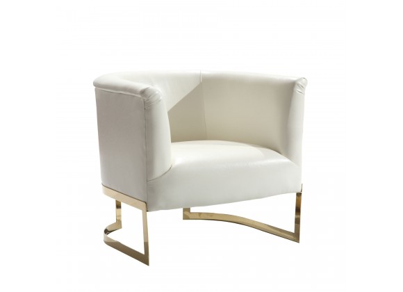 Armen Living Elite Contemporary Accent Chair In White and Gold Finish - Angled