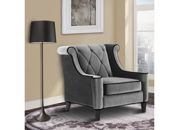 Armen Living Barrister Chair In Gray Velvet with Black Piping 1