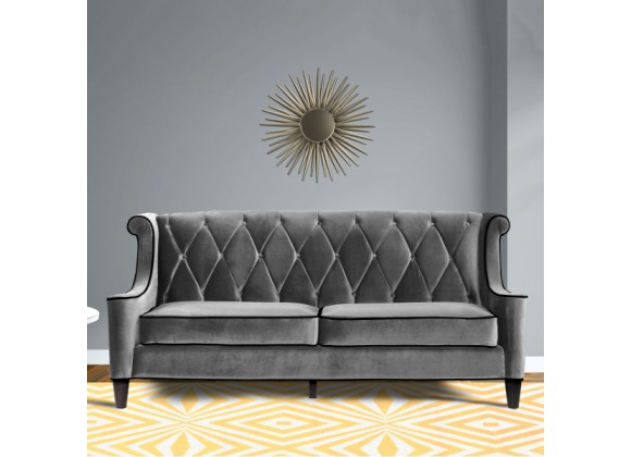 Armen Living Barrister Sofa In Gray Velvet With Black Piping
