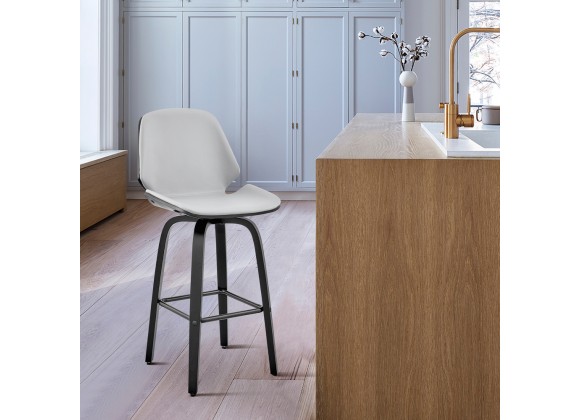 Armen Living Arabela 26" Gray Faux Leather and Black Wood Swivel Bar Stool