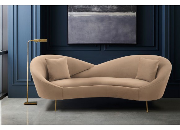 Armen Living Anabella Natural Fabric Upholstered Sofa with Brushed Gold Legs