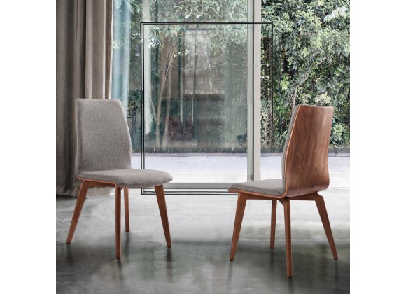 Armen Living Archie Mid-Century Dining Chair in Walnut Finish and Gray Fabric